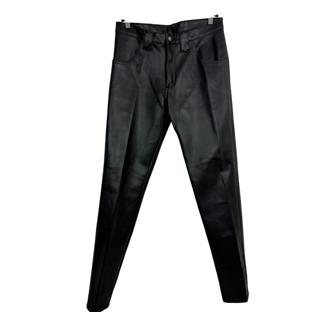 Serious Pants Unisex 32 Black Faux Leather Embroidered Goth Punk Rocker Biker